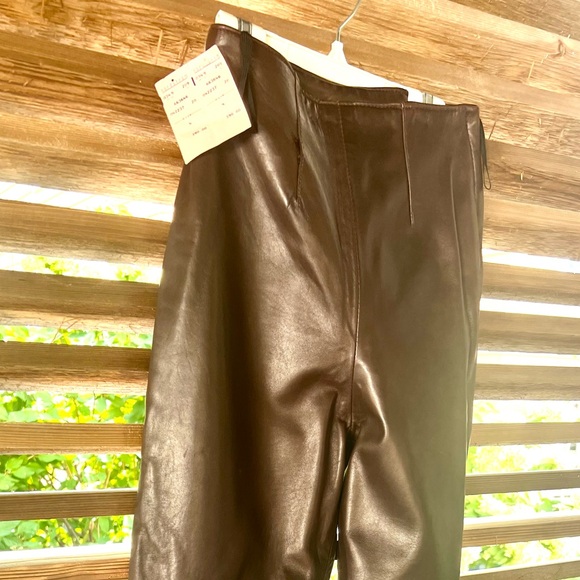 VAKKO Lambskin $390 Leggings Slacks Skinny Pants Trousers Leather Straight Leg - Picture 2 of 10